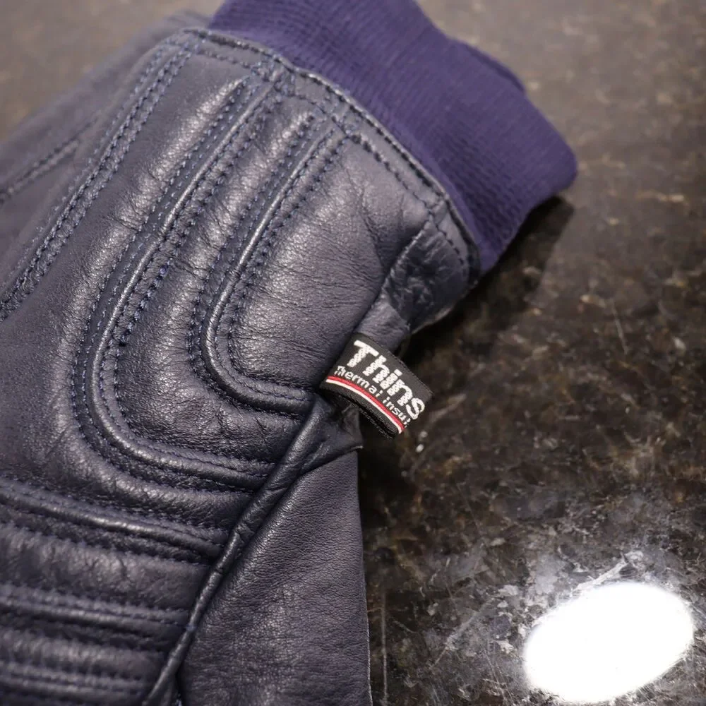 Vintage Thinsulate Women Large Dark Blue Leather Biker‎ Snow Insulated Gloves